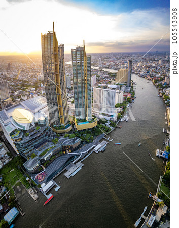 Aerial view of Icon Siam mall on the chao phraya river in khlong san, bangkok, Thailand Aerial view of Icon Siam mall on the chao phraya river in khlong san, bangkok, Thailand 105543908
