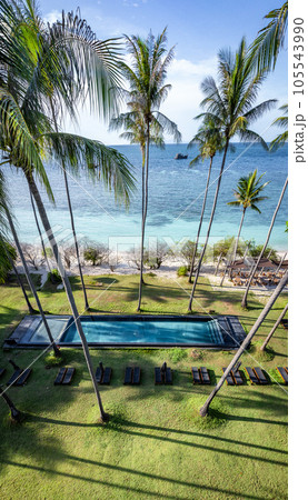 Aerial view of Haad Tien Beach in shark bay, koh Tao, Thailand 105543990