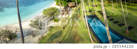 Aerial view of Haad Tien Beach in shark bay, koh Tao, Thailand Aerial view of Haad Tien Beach in shark bay, koh Tao, Thailand 105544220