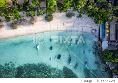 Aerial view of Haad Tien Beach in shark bay, koh Tao, Thailand 105544224
