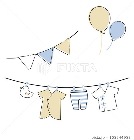 かわいい赤ちゃん服のイラスト 背景素材 ガーランド かわいい赤ちゃん服のイラスト 背景素材 ガーランド 105544952