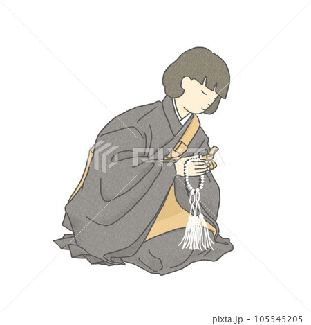 礼拝する浄土真宗の女性僧侶 105545205