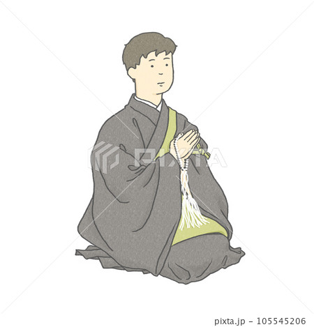 合掌する浄土真宗の男性僧侶 105545206