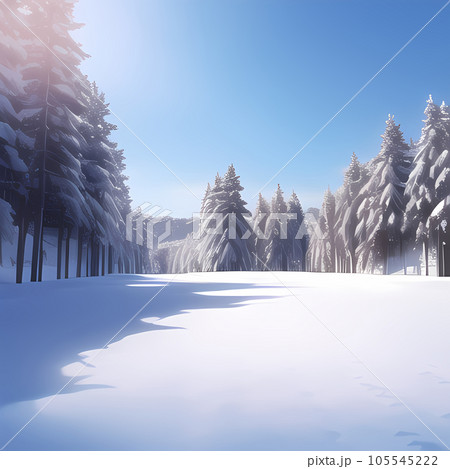 一面の綺麗な真っ白い雪景色と木が連なっている風景のイラスト素材 ...
