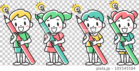 鉛筆を持っているひらめいた表情の男の子と女の子 105545584