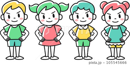 腰に手を当てて得意そうな表情をしている子どもたち 105545666