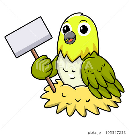 Cute warbling white eye bird cartoon holding blank sign Cute warbling white eye bird cartoon holding blank sign 105547238