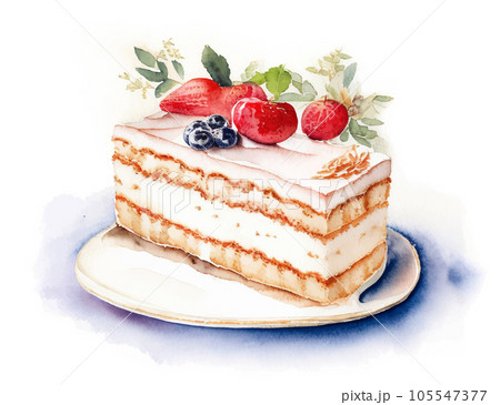 ケーキ 水彩画 手描き 手描き水彩画ケーキのバースデーカードのイラスト素材