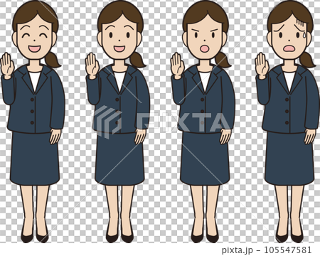A young woman in a suit raising her hand 105547581