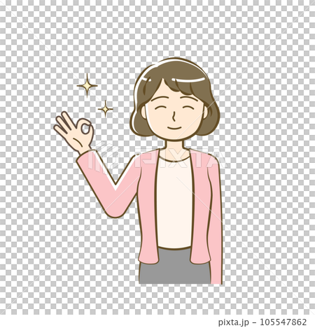 Female upper body illustration of OK pose-friendly simple touch Female upper body illustration of OK pose-friendly simple touch 105547862