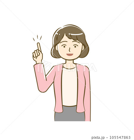 指さしポーズの女性の上半身イラスト-親しみシンプルタッチ 指さしポーズの女性の上半身イラスト-親しみシンプルタッチ 105547863