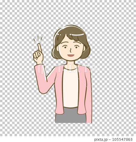 指さしポーズの女性の上半身イラスト-親しみシンプルタッチ 指さしポーズの女性の上半身イラスト-親しみシンプルタッチ 105547863