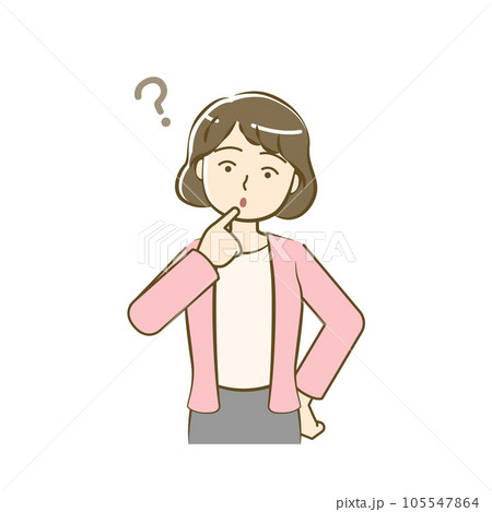 疑問に思う女性の上半身イラスト-親しみシンプルタッチ 疑問に思う女性の上半身イラスト-親しみシンプルタッチ 105547864