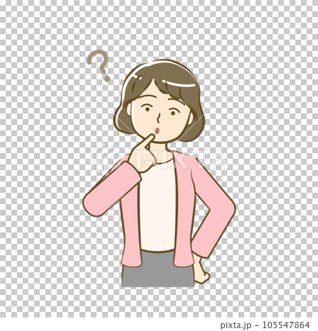 疑問に思う女性の上半身イラスト-親しみシンプルタッチ 疑問に思う女性の上半身イラスト-親しみシンプルタッチ 105547864