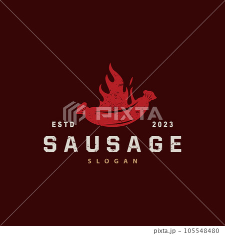 Sausage Logo, Vector Meat Fork and the Sausage Food, Restaurant Inspiration Design, Vintage Retro Rustic Sausage Logo, Vector Meat Fork and the Sausage Food, Restaurant Inspiration Design, Vintage Retro Rustic 105548480