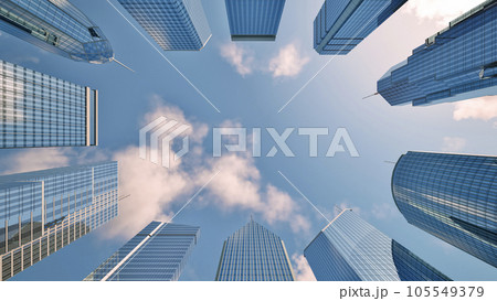 Clouds passing over skyscrapers business buildings in the morning 105549379