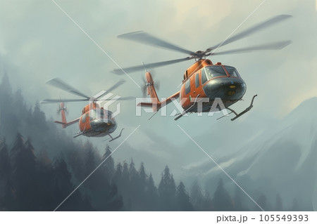 山岳救助隊の救助ヘリコプター：AI作品 105549393