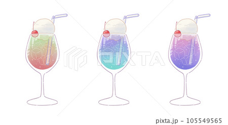 ストロー付き　ソーダフロート　ドリンク　カクテル　手書き風 105549565