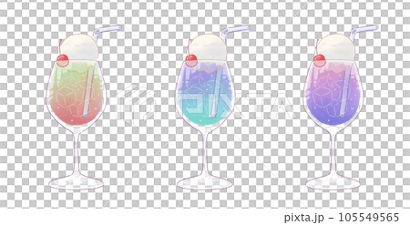 ストロー付き　ソーダフロート　ドリンク　カクテル　手書き風 105549565