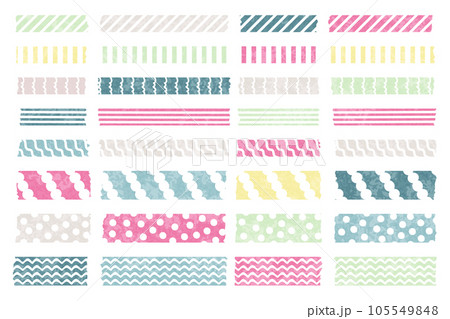 水彩風マスキングテープのベクターイラストセット/柄物/ストライプ/デザイン/ポップ/文具 105549848