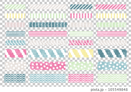 Watercolor style masking tape vector illustration set / patterned / stripe / design / pop / stationery 105549848