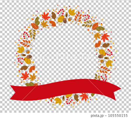 Autumn leaves and nuts circle frame banner background / ribbon / transparent 2 105550155