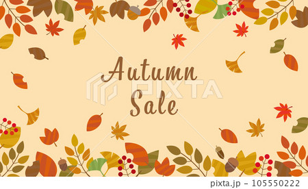 秋の葉っぱと木の実のバナー フレーム 背景/オレンジ 秋の葉っぱと木の実のバナー フレーム 背景/オレンジ 105550222
