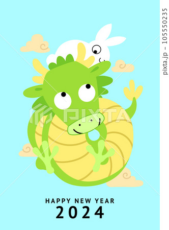 Cute baby dragon with rabbit zodiac animals card Cute baby dragon with rabbit zodiac animals card 105550235