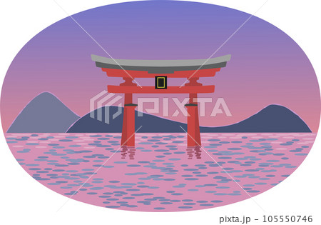 夕焼け空と海に立つ神社のイラスト 105550746