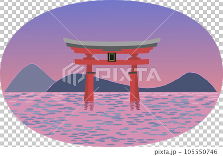 站在夕陽的天空和大海中的神社的插圖 站在夕陽的天空和大海中的神社的插圖 105550746
