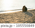 波打ち際を歩くカップル 105550849
