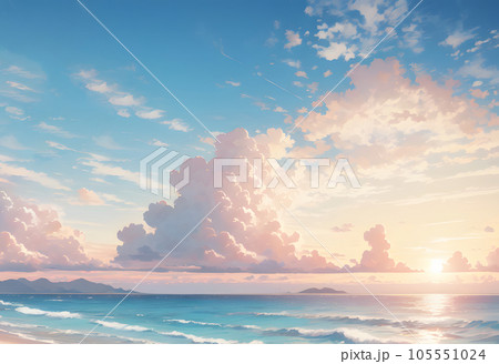 茜色の空と雲　水平線　海 105551024