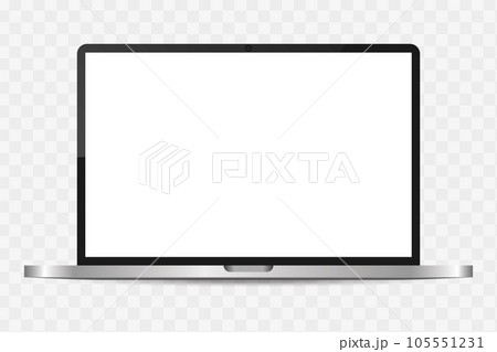Realistic grey laptop or notebook mockup. Modern office device. 3D vector object with dropped shadow 105551231