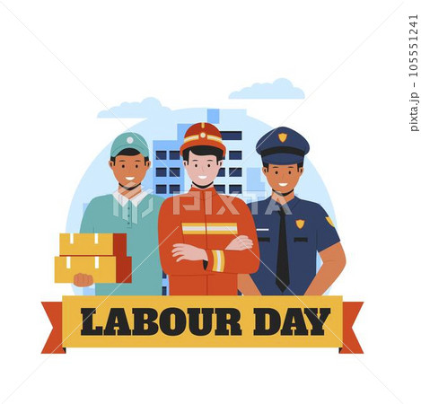 Labour day illustration concept. Police officer illustration set collection. Flat vector illustration isolated on white background Labour day illustration concept. Police officer illustration set collection. Flat vector illustration isolated on white background 105551241