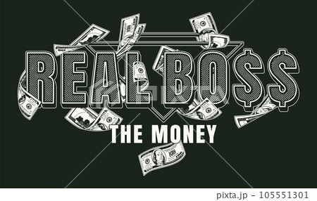 Monochrome label with money, text 105551301