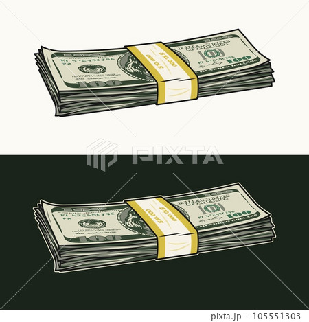 Wad of 100 dollar bills banded with paper tape 105551303