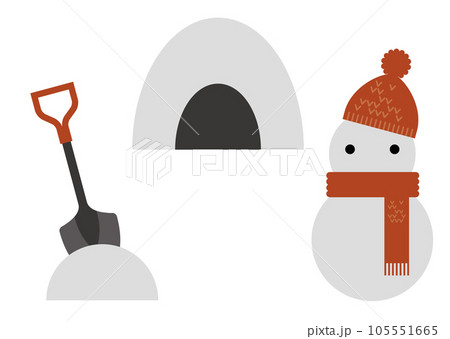 マフラーをつけた雪だるまとかまくらのイラスト 105551665