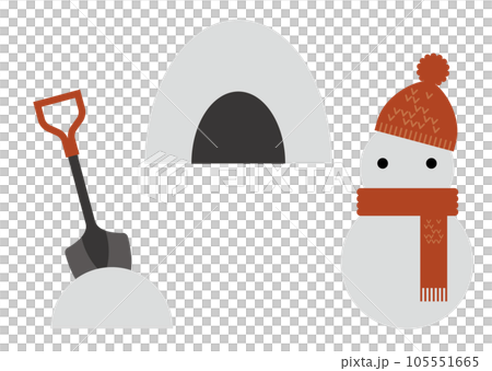 マフラーをつけた雪だるまとかまくらのイラスト 105551665