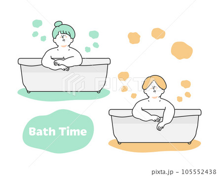 バスタブでリラックスする男性と女性 イラスト バスタブでリラックスする男性と女性 イラスト 105552438