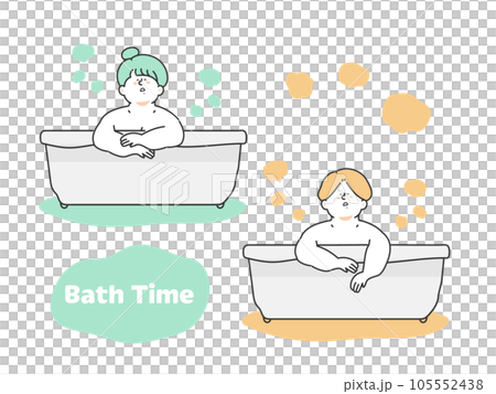 バスタブでリラックスする男性と女性 イラスト バスタブでリラックスする男性と女性 イラスト 105552438