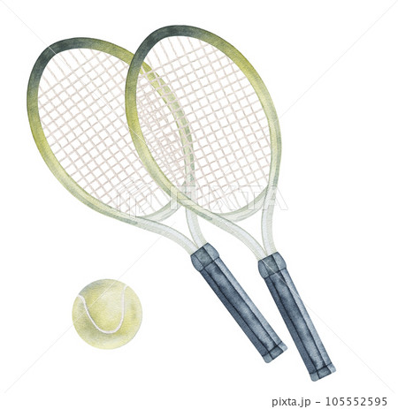 Sports equipment set, shuttlecock, tennis ball. Watercolor illustration on a white isolated background. Athletic lifestyle, sport design. Clipart Sports equipment set, shuttlecock, tennis ball. Watercolor illustration on a white isolated background. Athletic lifestyle, sport design. Clipart 105552595