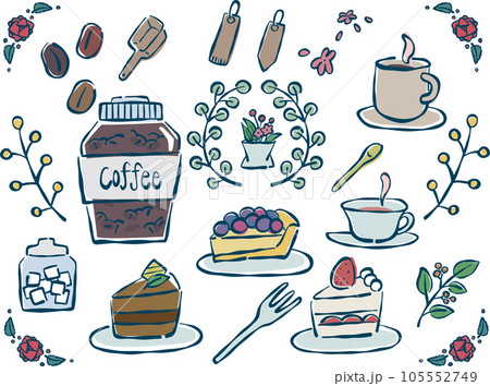 かわいいカフェの手書きイラスト素材 かわいいカフェの手書きイラスト素材 105552749