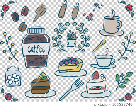 かわいいカフェの手書きイラスト素材 かわいいカフェの手書きイラスト素材 105552749