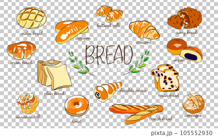 Cute handwritten illustration set of bread (with name) Cute handwritten illustration set of bread (with name) 105552930