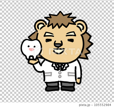 歯について説明する擬人化したライオンの医療従事者 105552984
