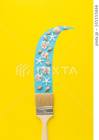 Big brush painting sea wave with shells inside summer concept. 105555666