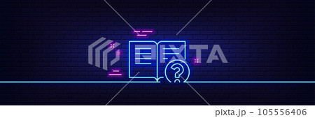 Neon light glow effect. Technical help line icon. Instruction sign. 3d line neon glow icon. Brick wall banner. Help outline. Vector 105556406