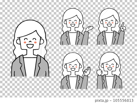 一組身著西裝、擺出各種姿勢的女性 105556813
