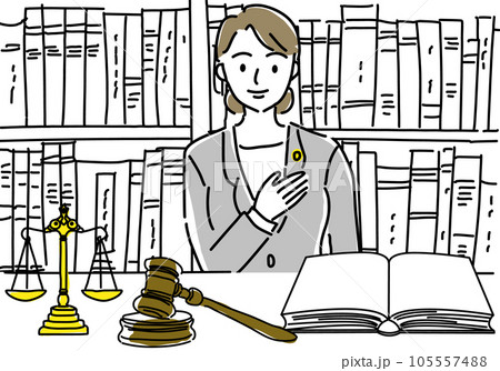 法律事務所の女性弁護士のシンプル線画イラスト 105557488