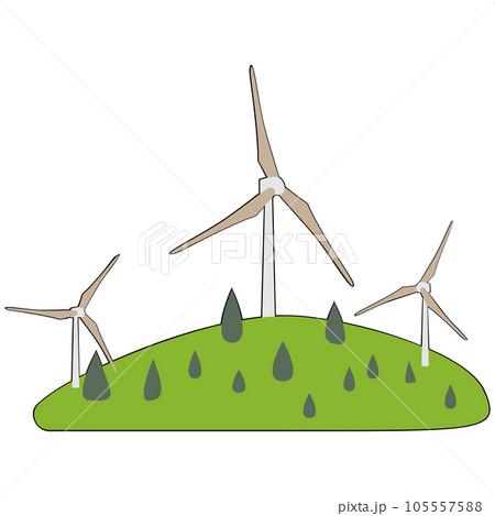 Wind turbine clipart flat design on transparent background, clean energy concept isolated clipping path element	 105557588